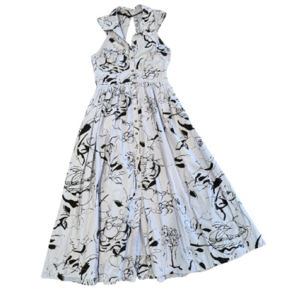 Maeve Leyster Cotton Shirtdress - Light Blue and Black Toile Print